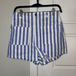 Amazon High Waist Blue and White Striped Shorts
